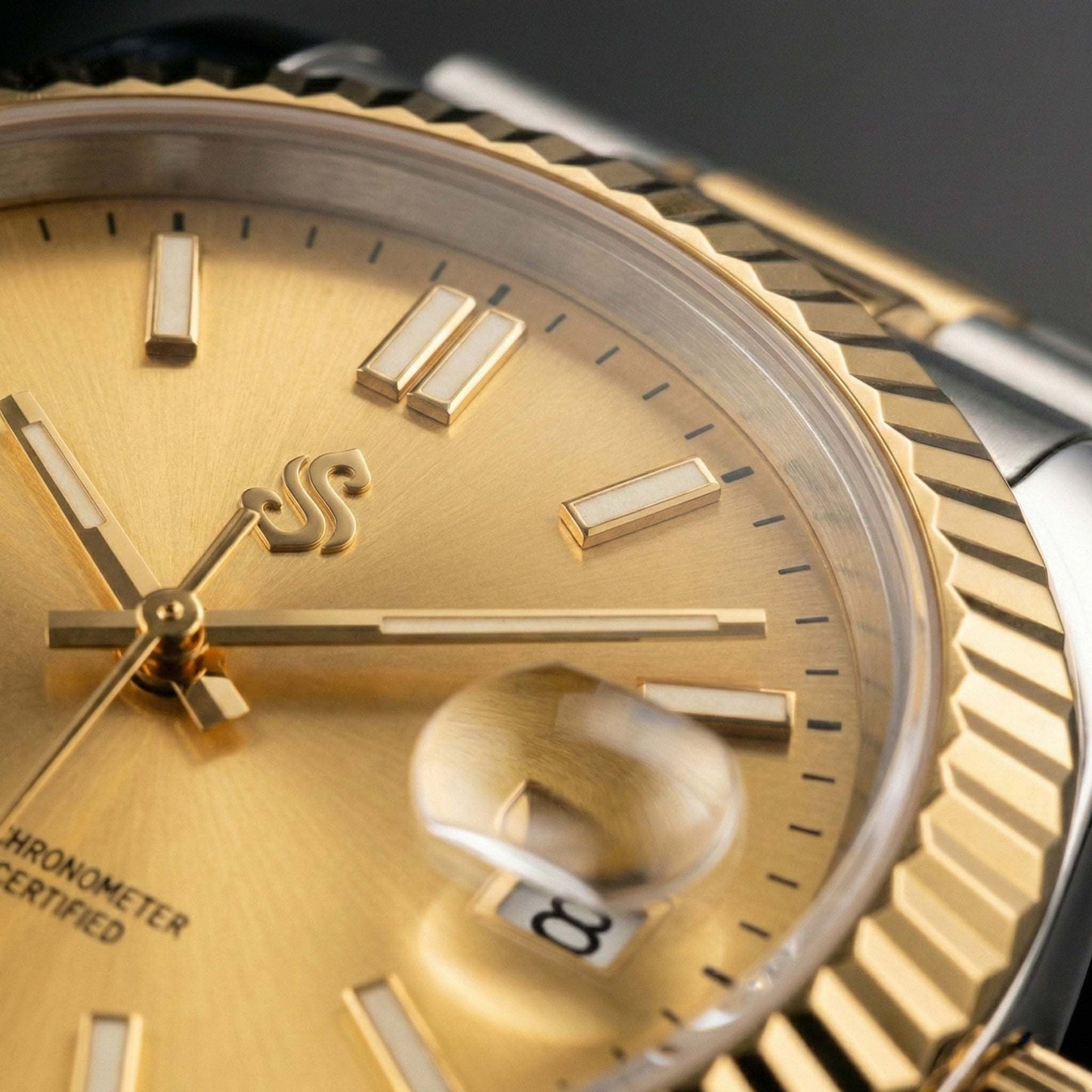 Seiko Mod two-tone gold date window watch by Modtime with NH35 automatic movement and sapphire crystal