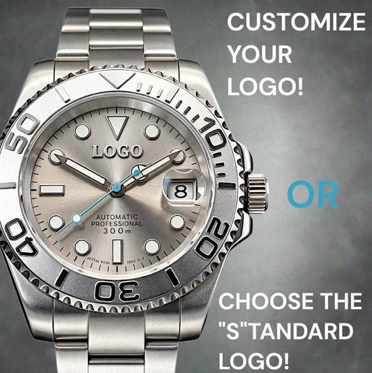 Modded Seiko Yachtmaster Rhodium luxury diver watch with sapphire crystal and stainless steel case