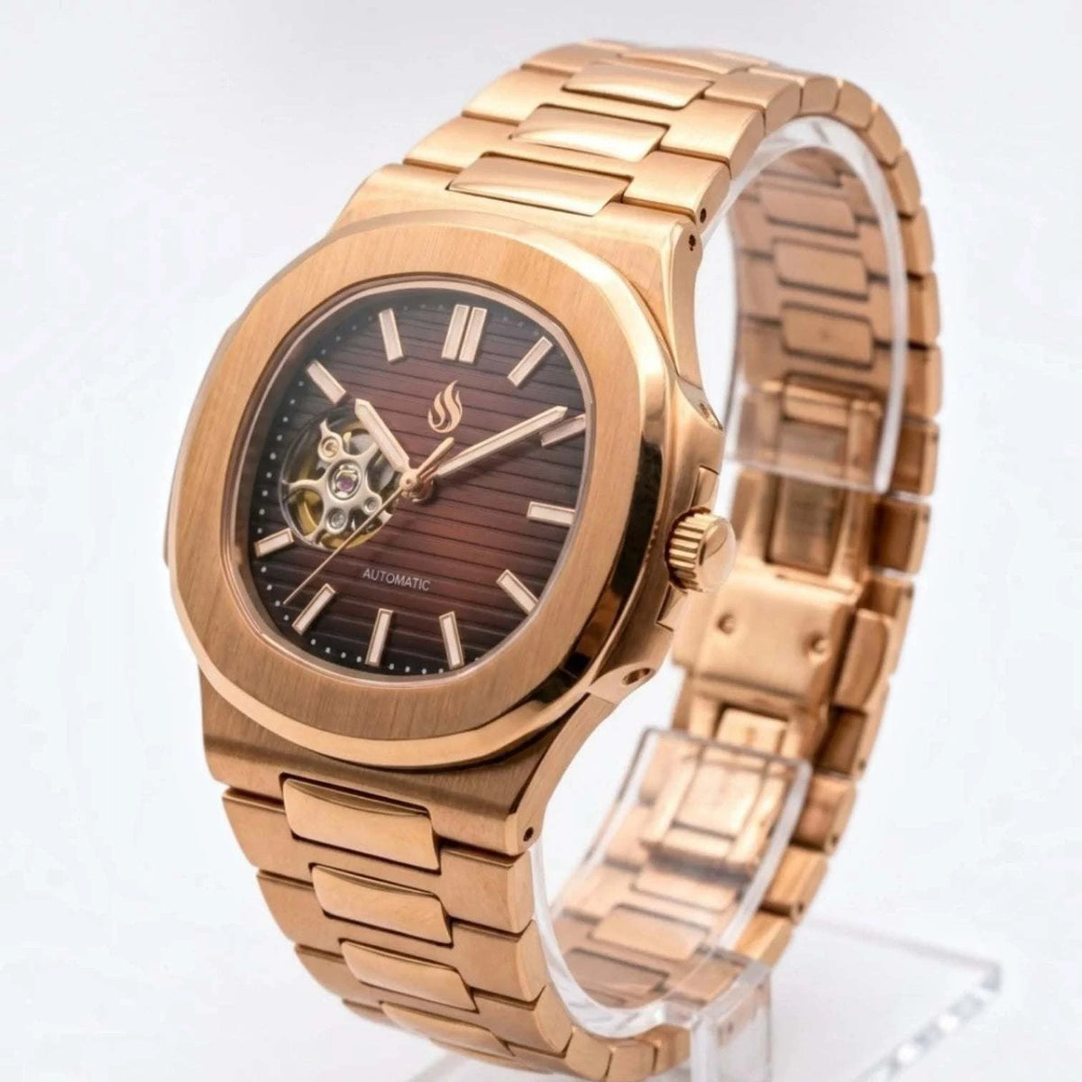 Seiko Mod Watch Nautilus Brown Dial with Rose Gold Case built by Modtime Creations 