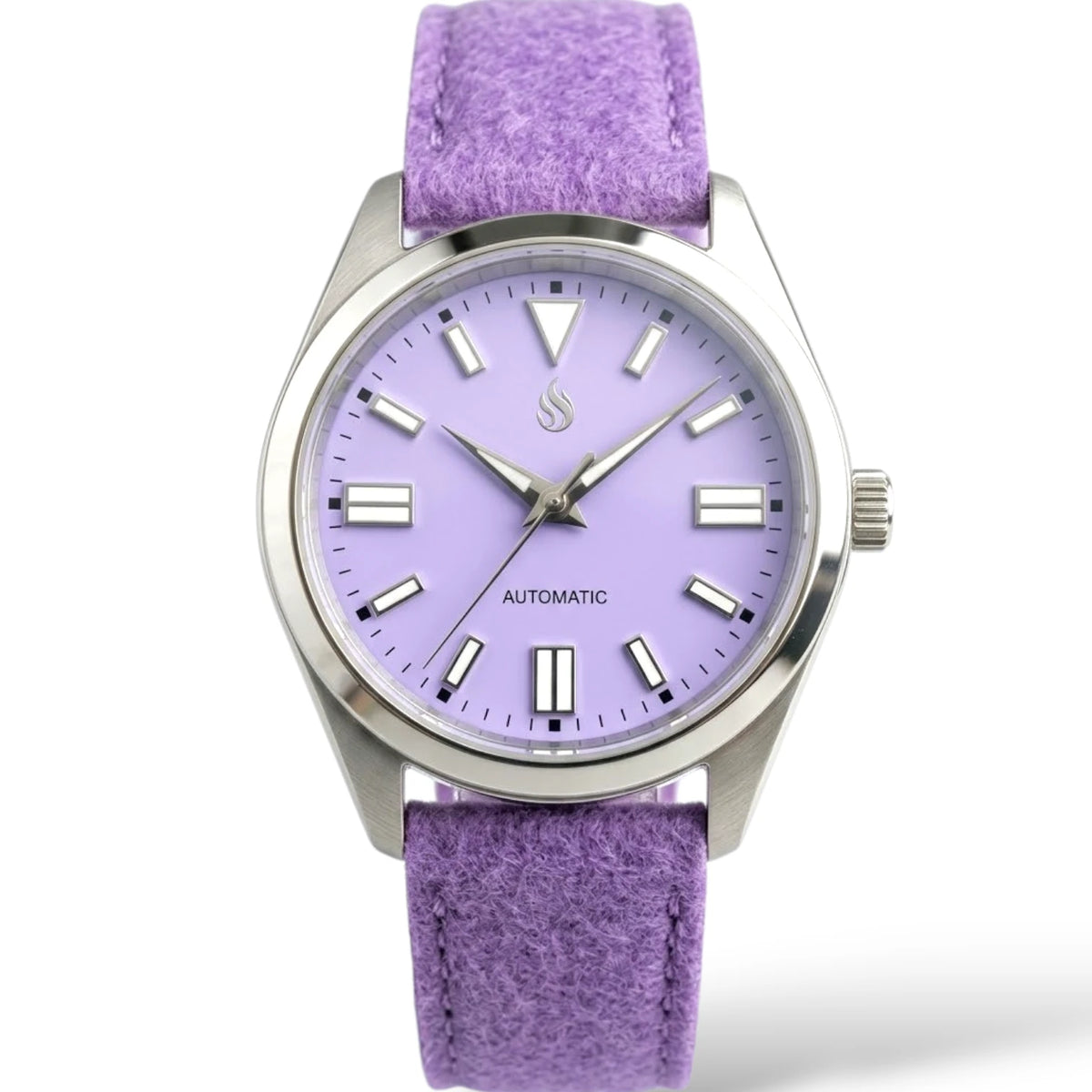 Date Window Silver Light Purple Dial Mod Watch - Modtime Creations