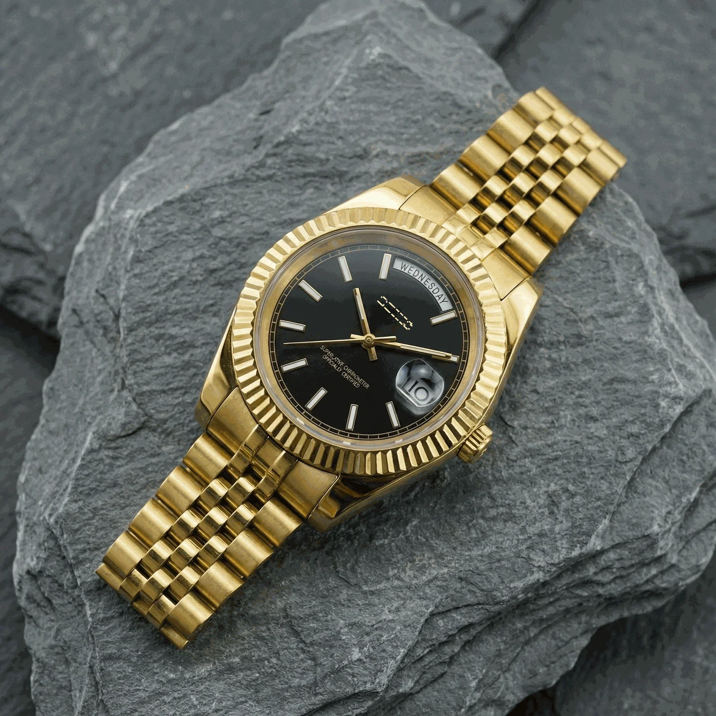 Seiko Mod Day & Date watch with black gold dial by Modtime Creations