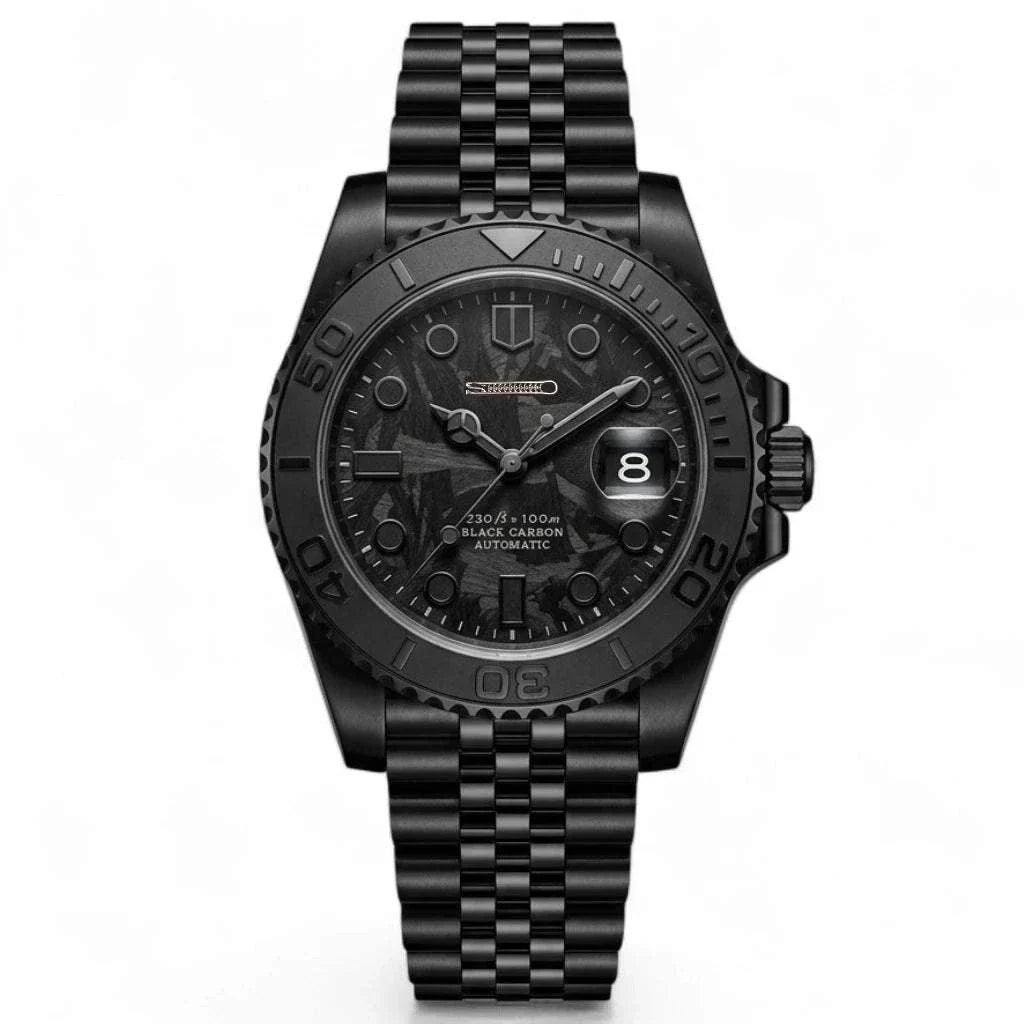 Seiko Mod Yachtmaster Black Carbon Fiber Stealth Diver - Modtime Creations