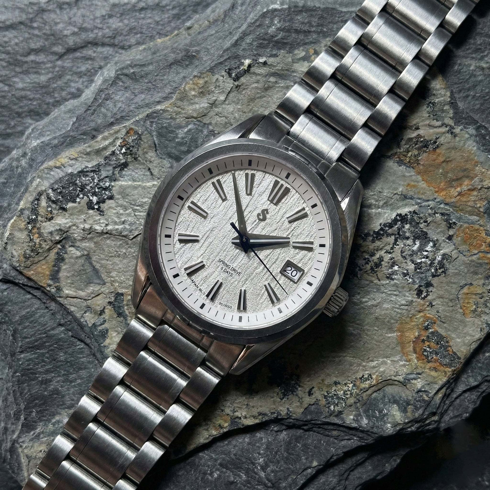 Modded Seiko luxury automatic watch with white textured dial and sapphire crystal by Modtime Creations
