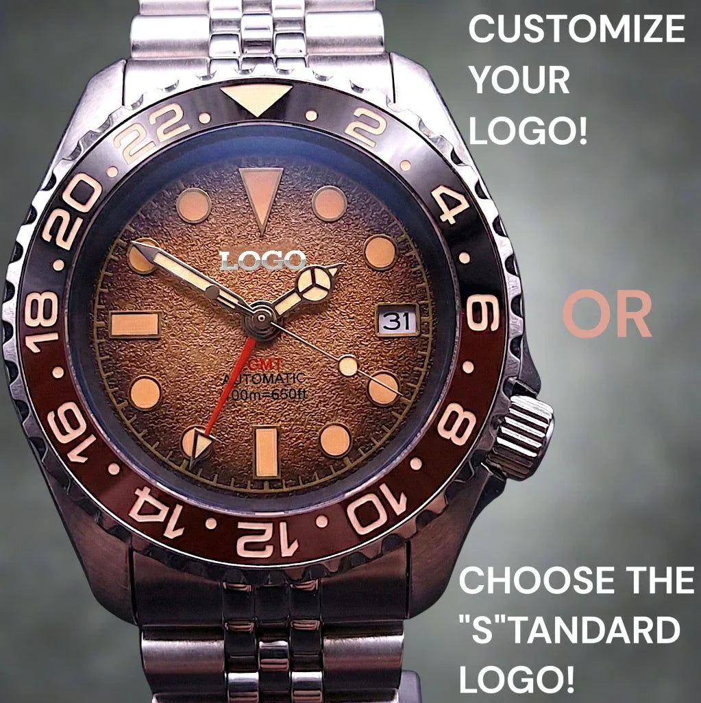 42mm black brown "Root Beer" GMT Seiko Mod diver watch by Modtime Creations with sapphire crystal and stainless steel case