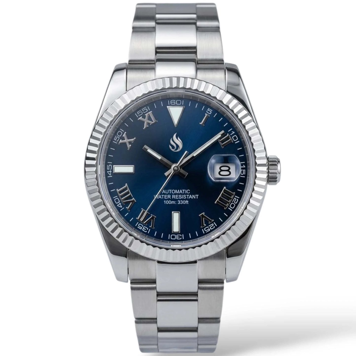 SeikJust Date Window Blue Roman Numeral Dial Mod Watch - Modtime Creations