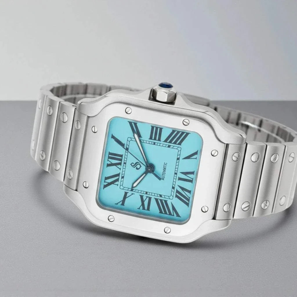Santeiko Seiko Mod silver case watch with tiff blue dial and stainless steel bracelet