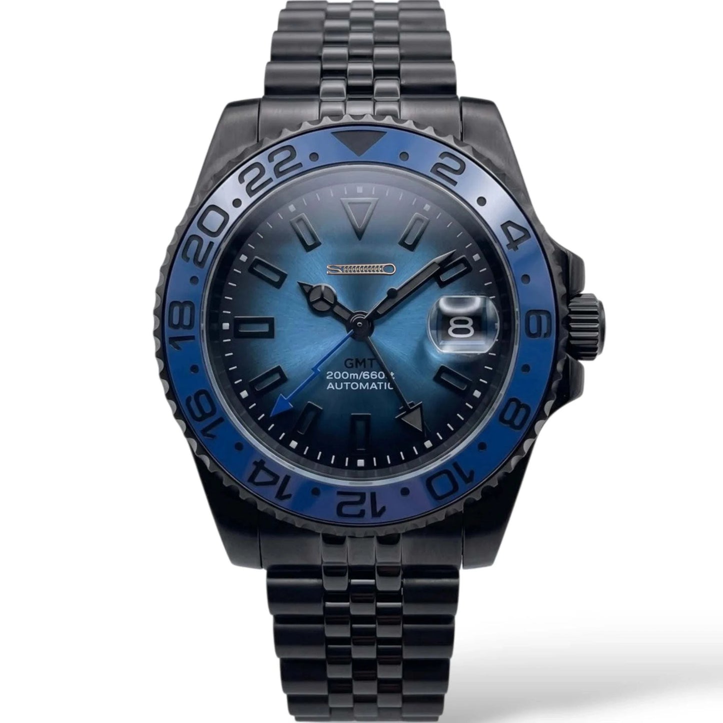 SeikMariner Blue Black "Super Lume" GMT Mod Watch - Modtime Creations