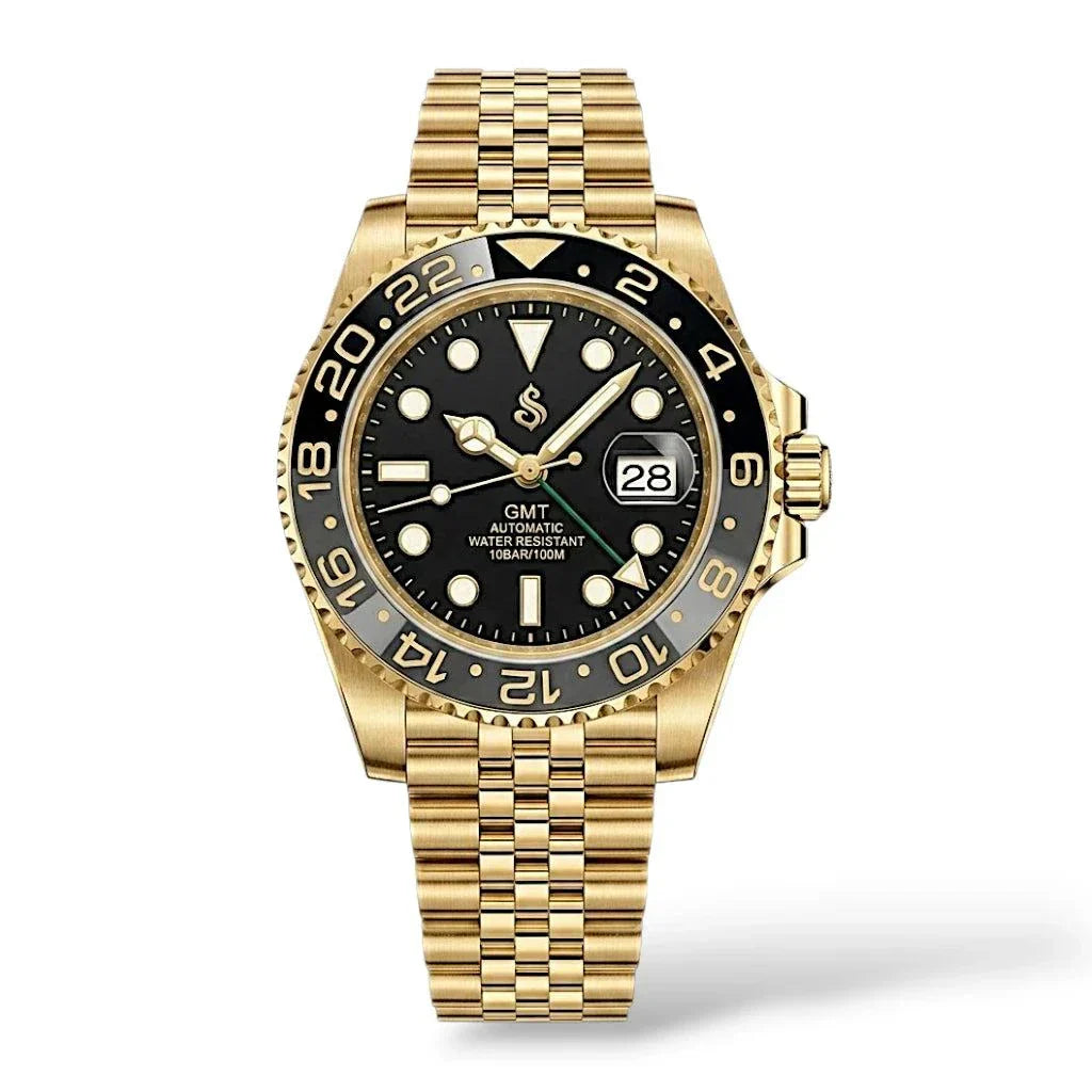 Seiko Mod GMT watch with ceramic bezel and stainless steel bracelet - Modtime Creations