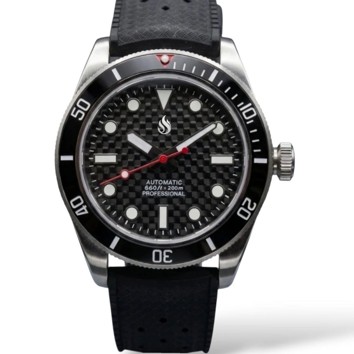 SeikMariner Black 3D Carbon Fiber Diver Vintage Mod Watch - Modtime Creations