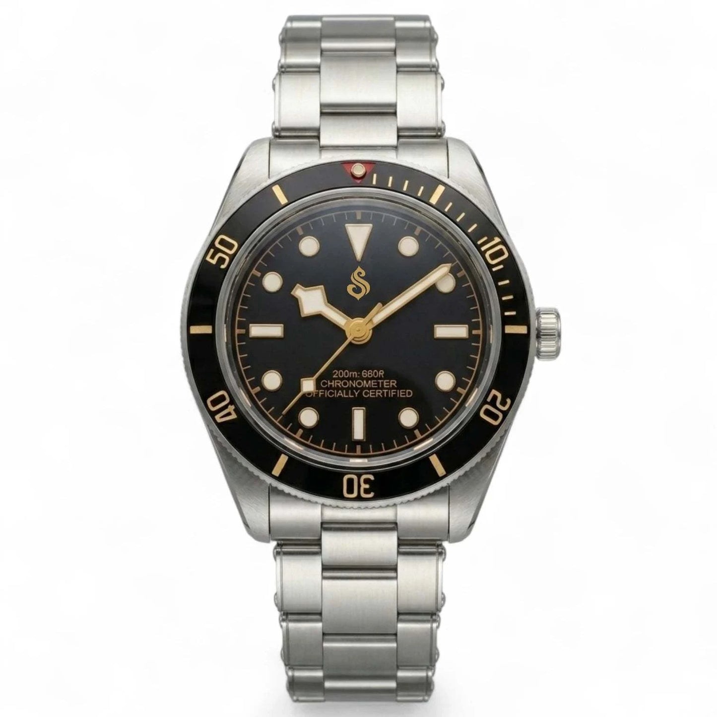 Vintage 39 MM Gold Black Diver Watch Mod Series - Modtime