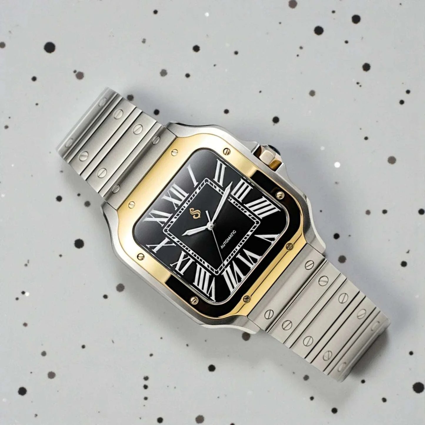 Seiko Mod Santieko Two Tone Case Black Dial luxury watch with sapphire glass and stainless steel bracelet