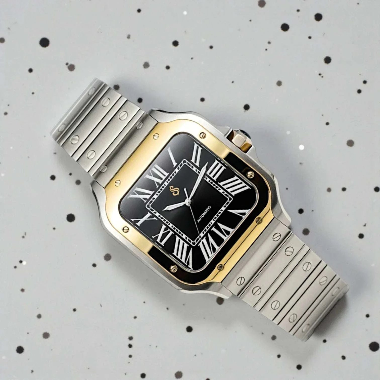 Seiko Mod Santieko Two Tone Case Black Dial luxury watch with sapphire glass and stainless steel bracelet