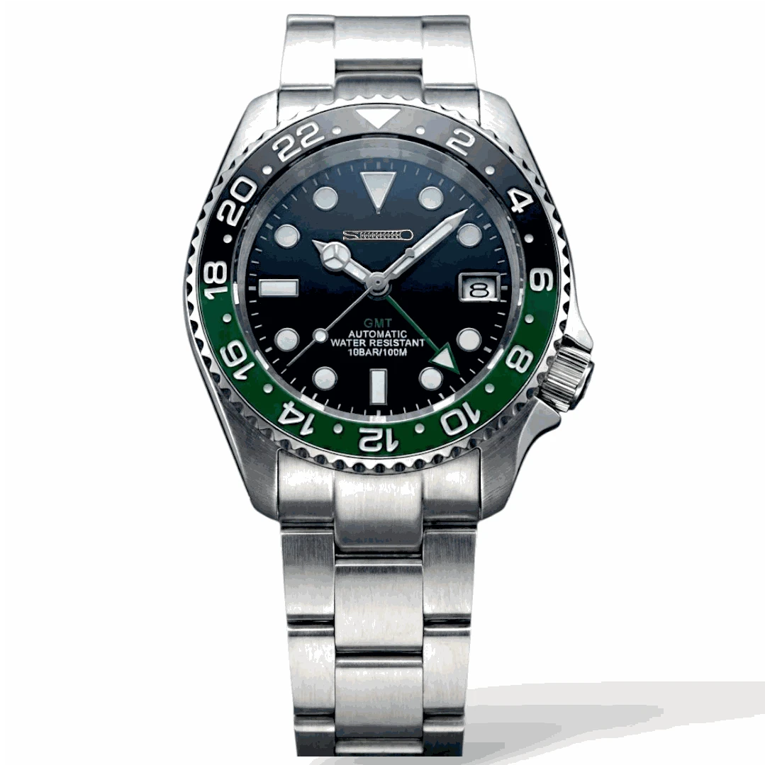 SKX Submariner 42mm Green Black Sprite Seiko Mod diver watch with NH34 GMT movement and sapphire crystal