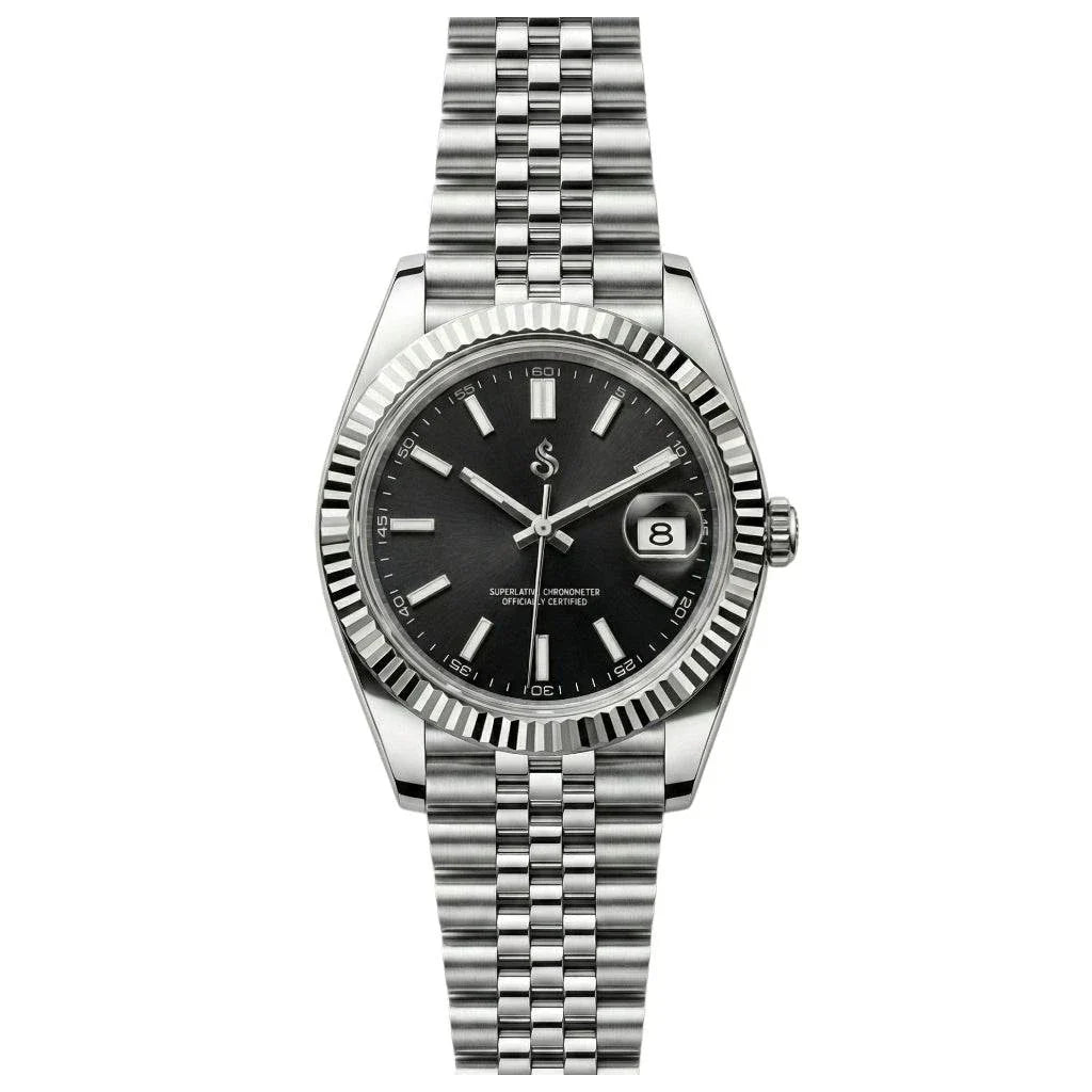 Seiko mod luxury watch with black dial and date window by Modtime Creations