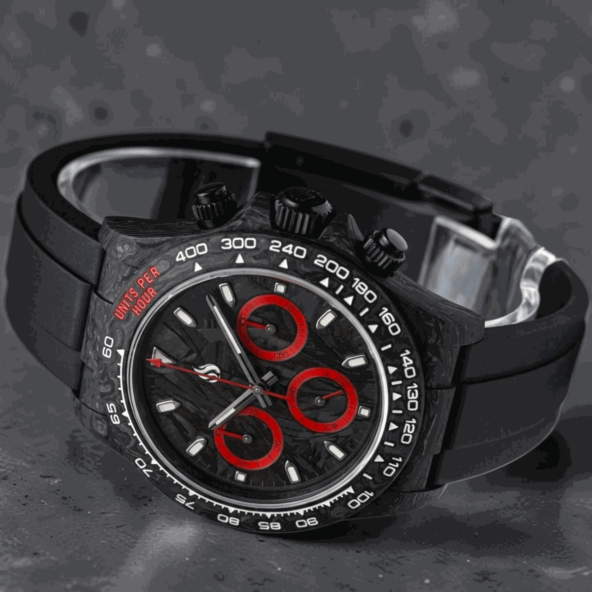 Seitona Mod Black Red Full Carbon Fiber Stealth Watch - Modtime Creations