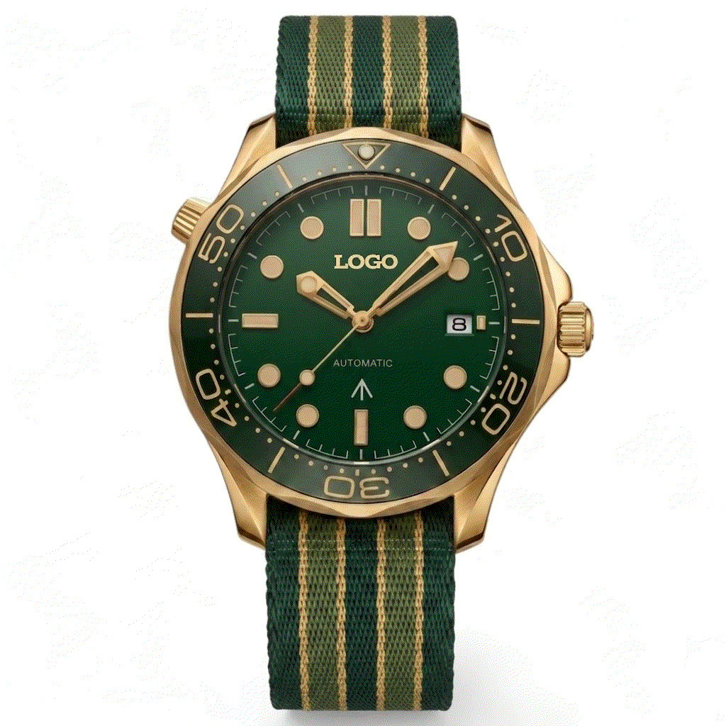 Seiko Mod SeaMaster Watch Green Gold Master Bond 007 Diver: Modtime Creations