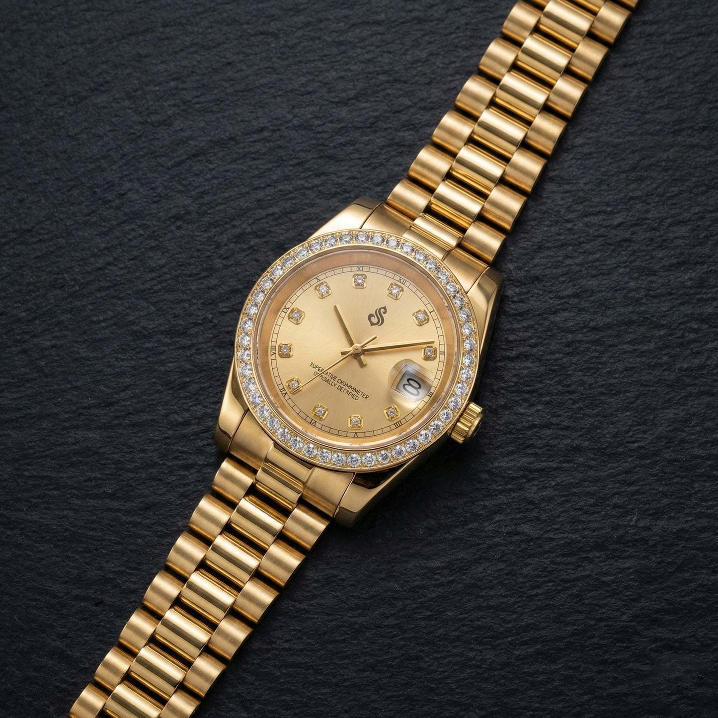Seiko Mod luxury watch with gold gem dial and bling bezel by Modtime Creations
