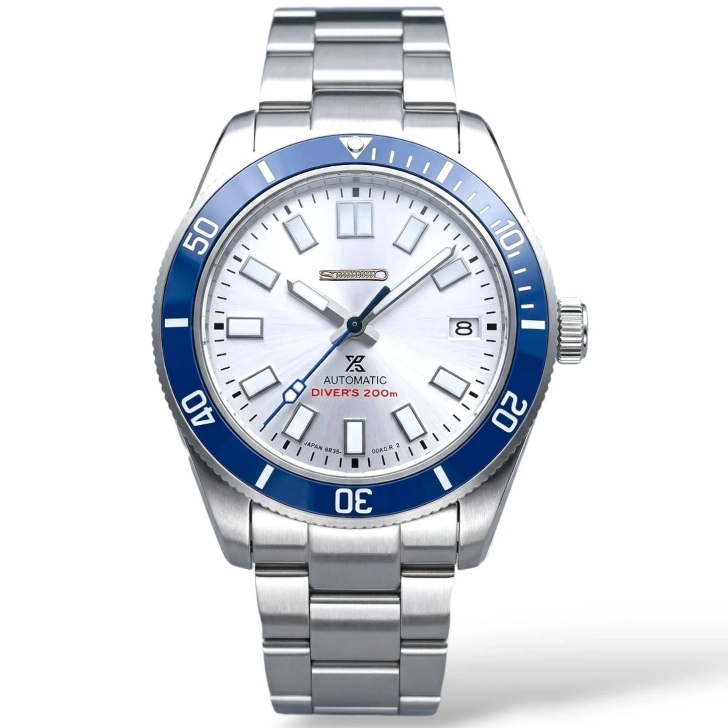 Seiko Mod watches Tudor Pelagos submariner fusion with Blue Bezel and white dial built by Modtime Creations 