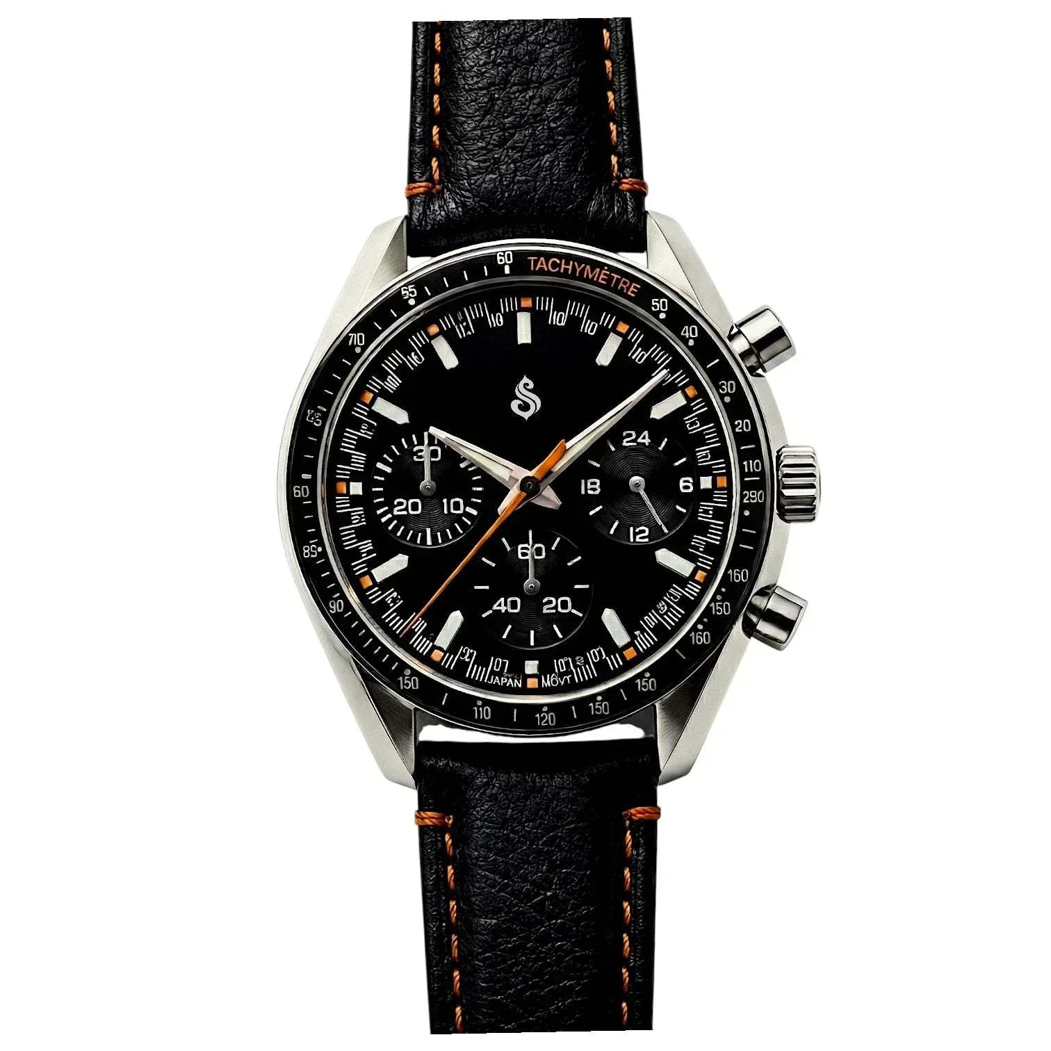 SeikSpeed Chronograph black orange Seiko mod with VK63 movement and stainless steel case