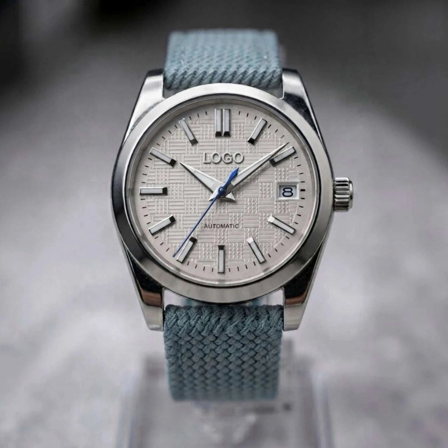 Date Window Silver White Checkered Dial Mod Watch - Modtime Creations
