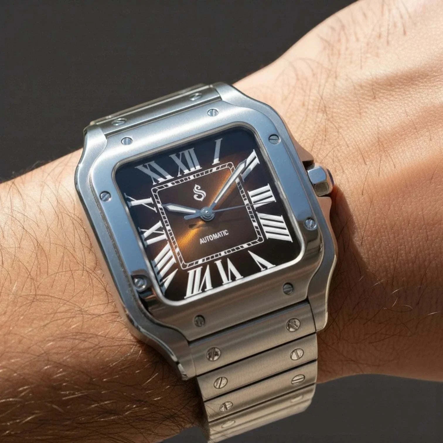 Santeiko Silver Case Brown Dial Seiko Mod watch by Modtime with classic elegance and modern design