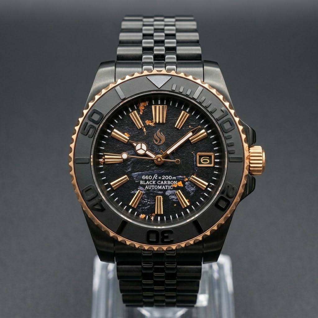 Seikmaster "GS Black Gold Carbon Fiber" Mod Watch - Modtime Creations