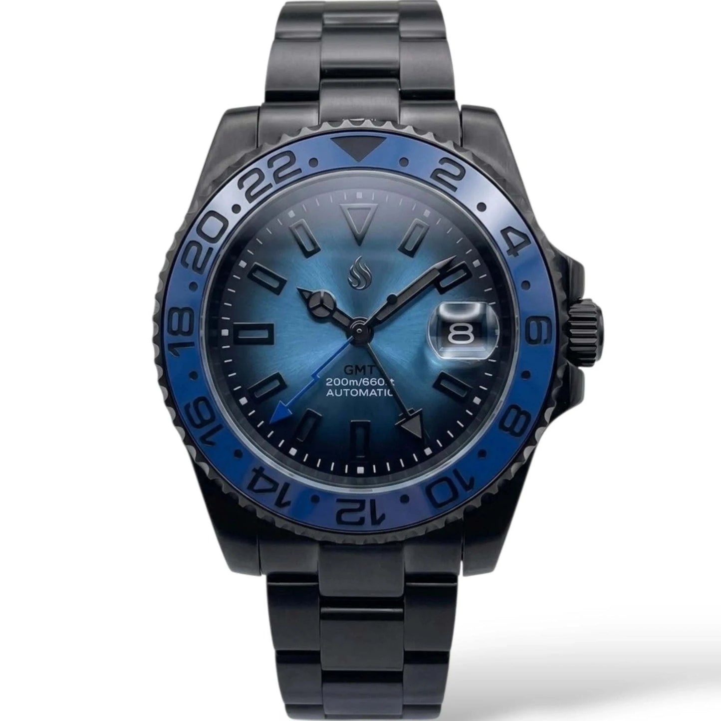 SeikMariner Blue Black "Super Lume" GMT Mod Watch - Modtime Creations