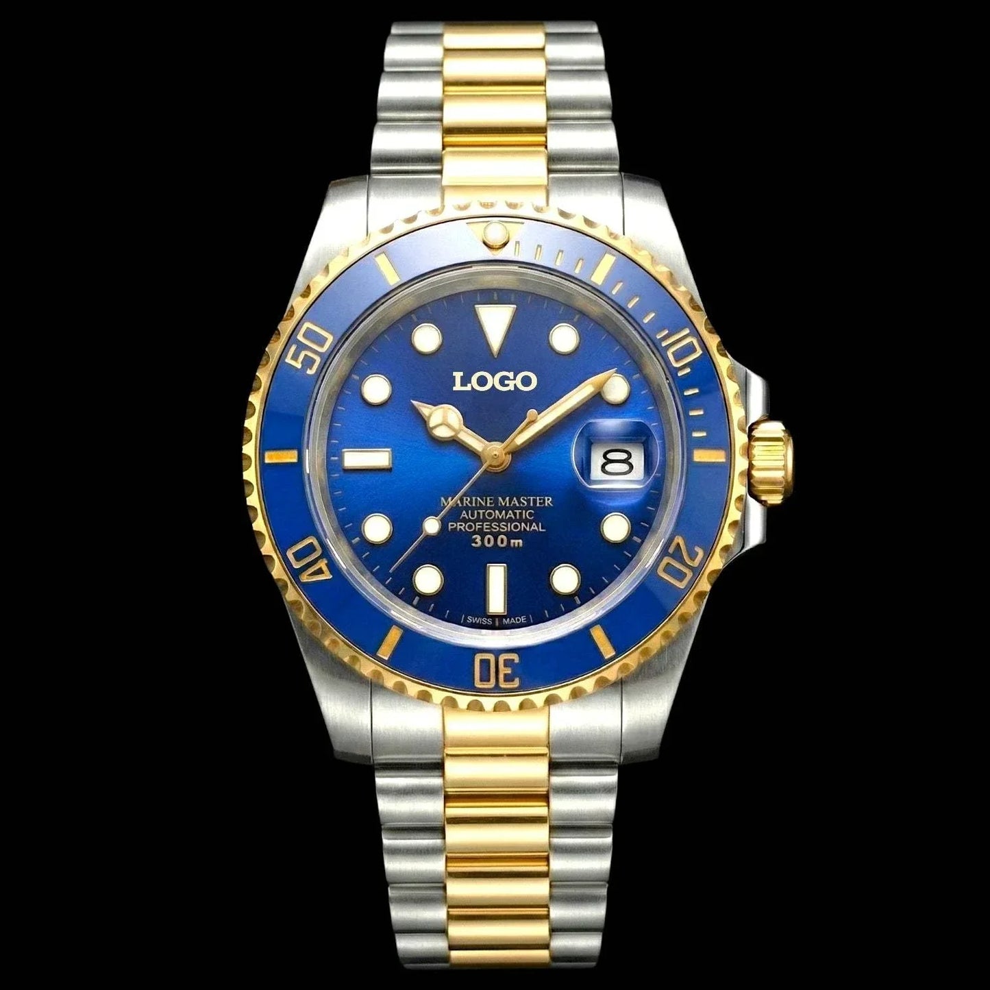 SeikMariner two-tone blue and gold Seiko Mod watch with sapphire crystal and stainless steel case