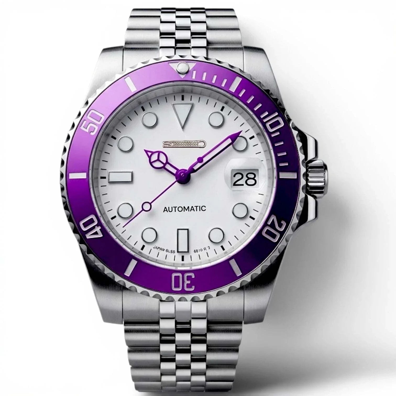 Seiko Mod Submariner Purple White Joker Seiko Mod luxury diver watch with NH35 automatic movement and sapphire crystal