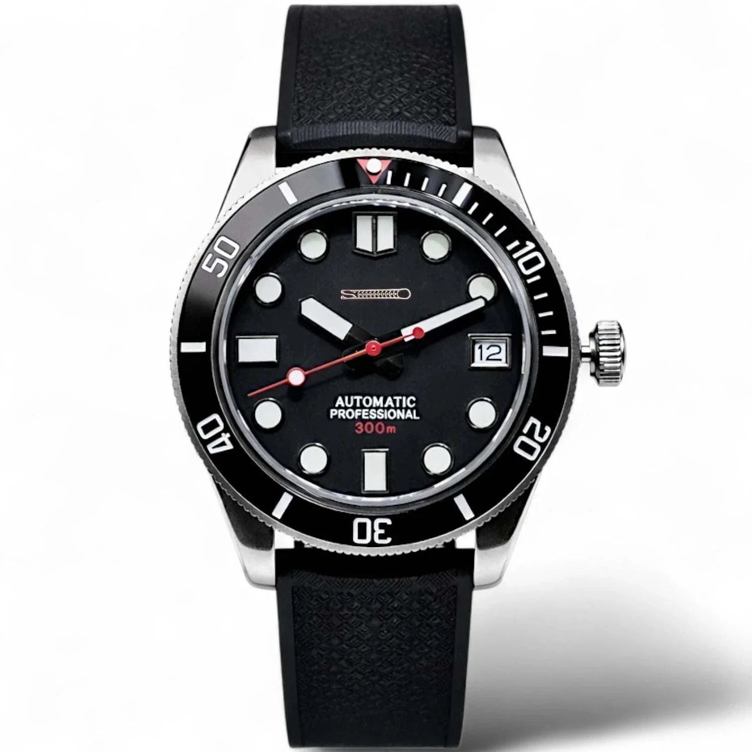 SeikMariner Black Diver vintage Seiko Mod watch with sapphire crystal and NH35 automatic movement by Modtime Creations