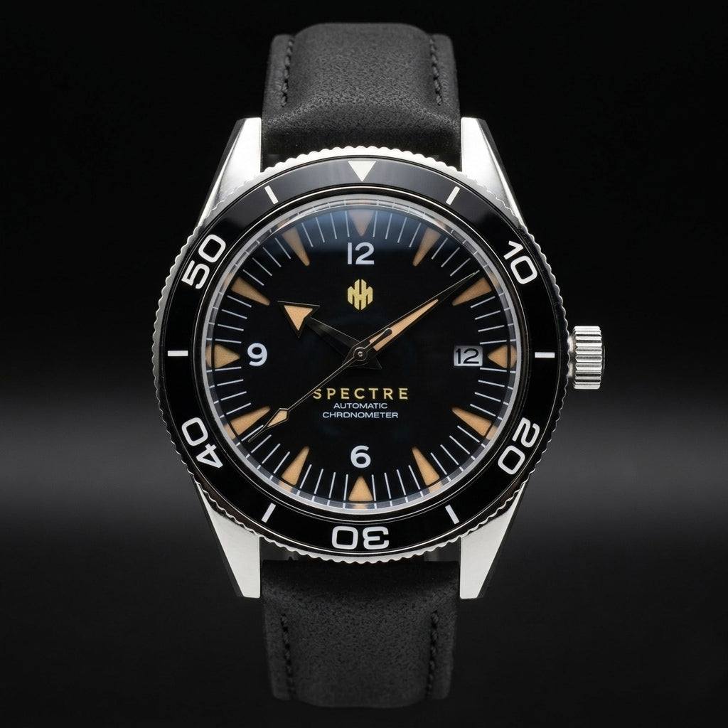 Seiko Mod Spectre 007 Bond homage black dial wristwatch with NH35 movement and stainless steel case