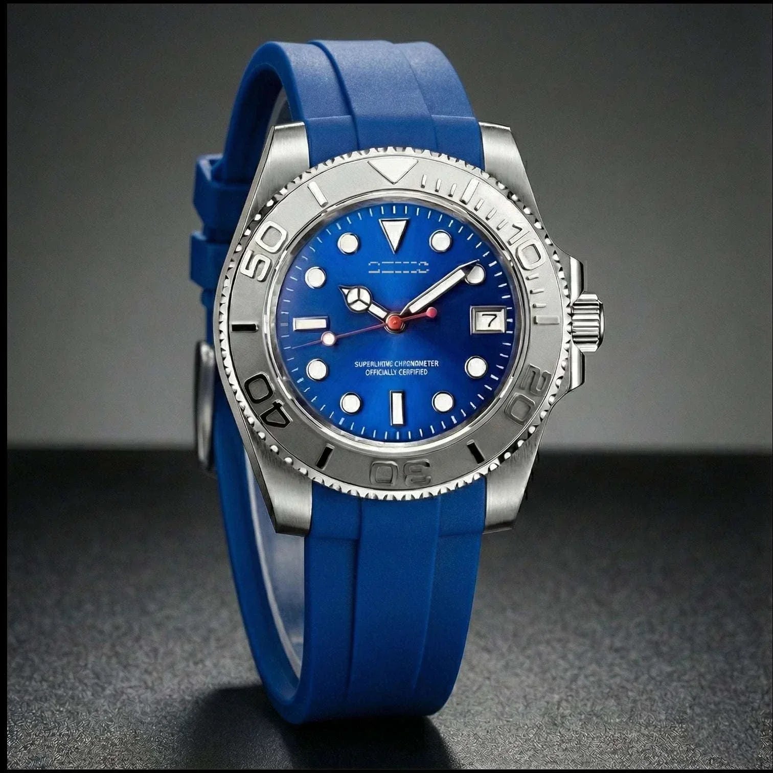 SeikMaster Rhodium Blue Sea Modded Seiko diver watch with luxury design and NH35 automatic movement