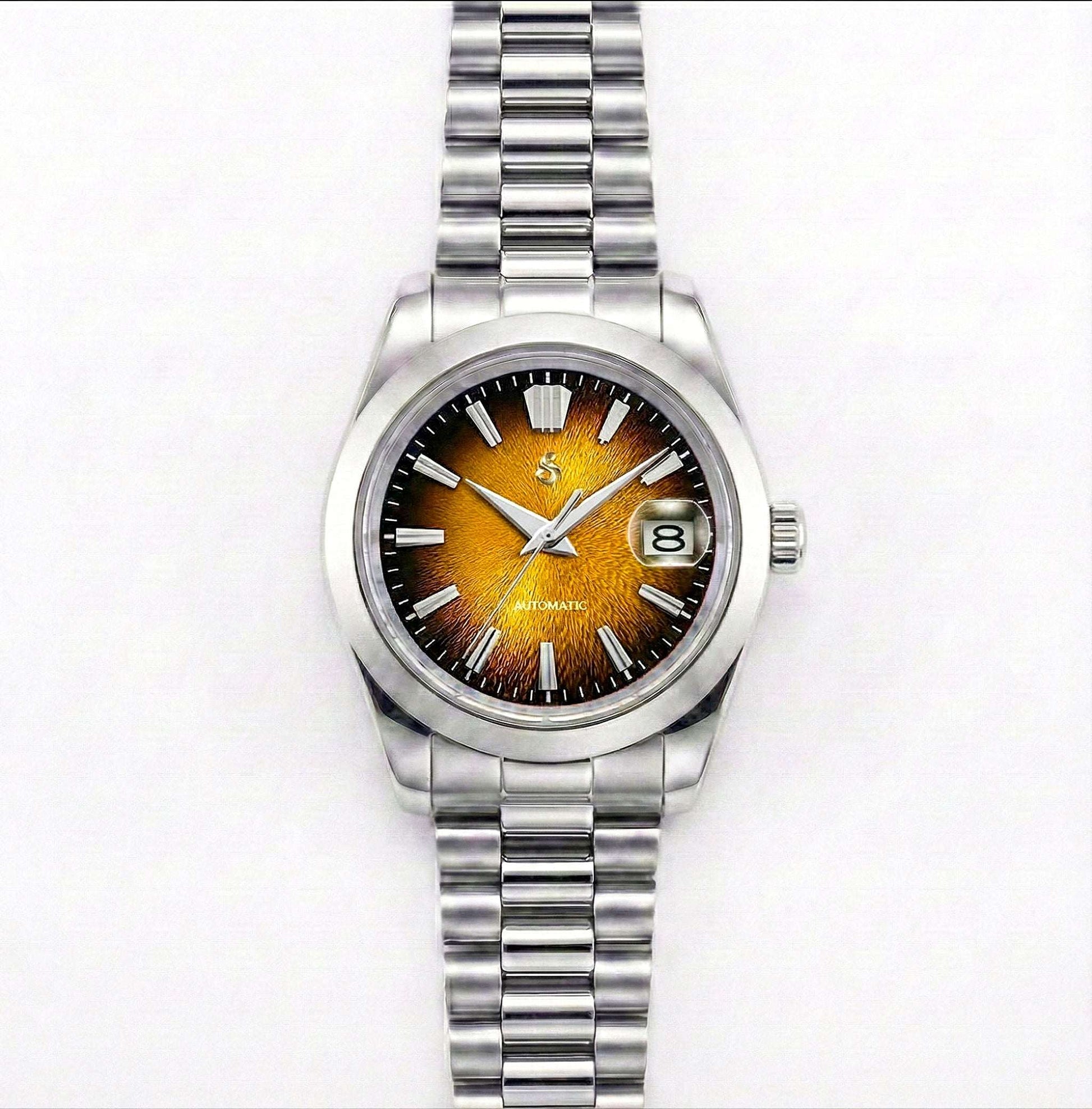 SeikJust Seiko mod watch with grand gold textured dial and date window by Modtime Creations