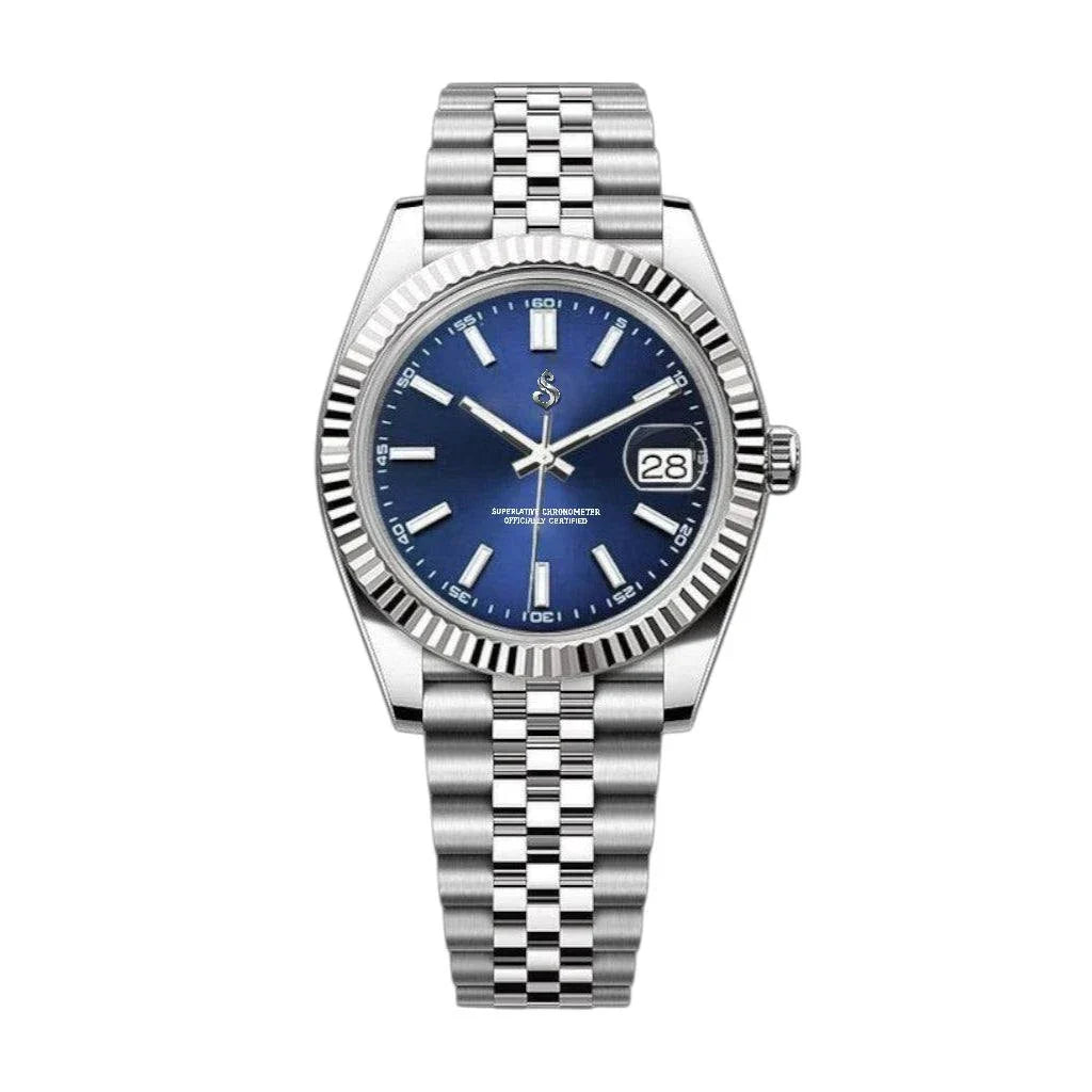 Seiko mod watch with silver blue dial and date window by Modtime Creations