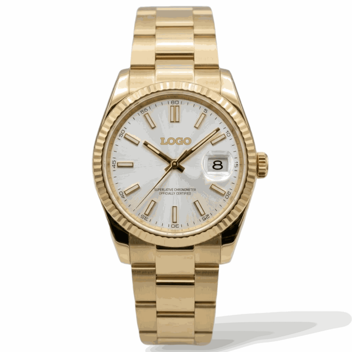 SeikJust Date Fenster Gold Weißes Zifferblatt Mod-Uhr - Modtime Creations