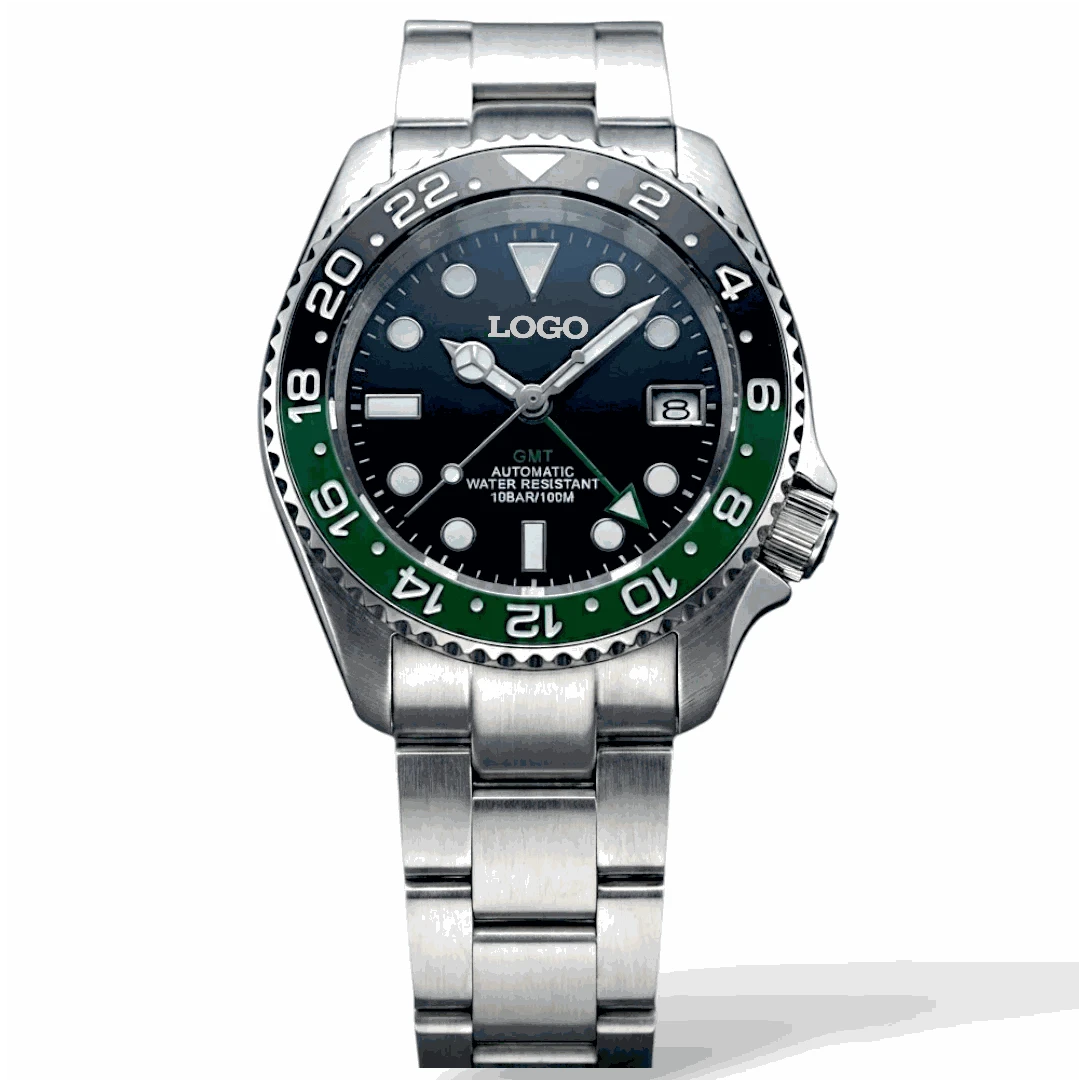 SKX Submariner 42mm Green Black Sprite Seiko Mod diver watch with NH34 GMT movement and sapphire crystal