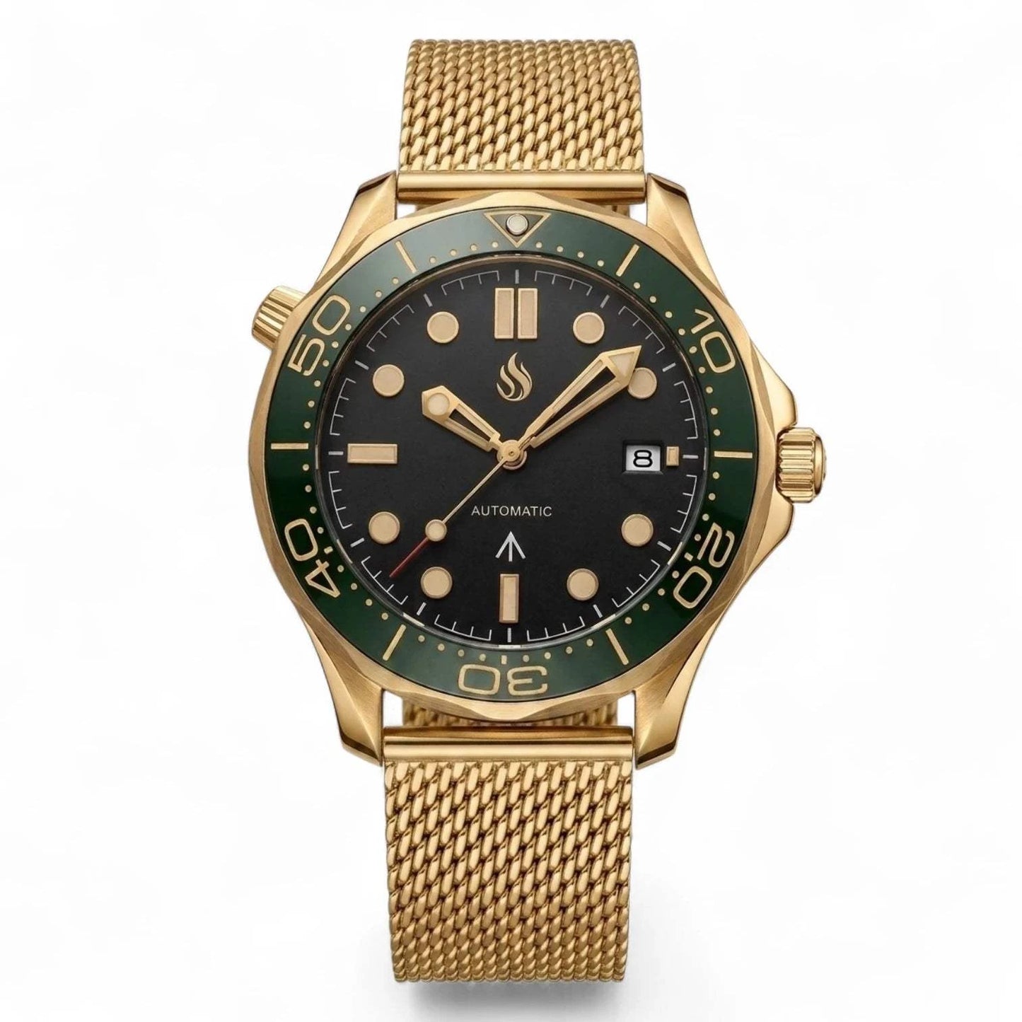 Black Dial Green Gold 007 Master Mod Watch - Modtime Creations
