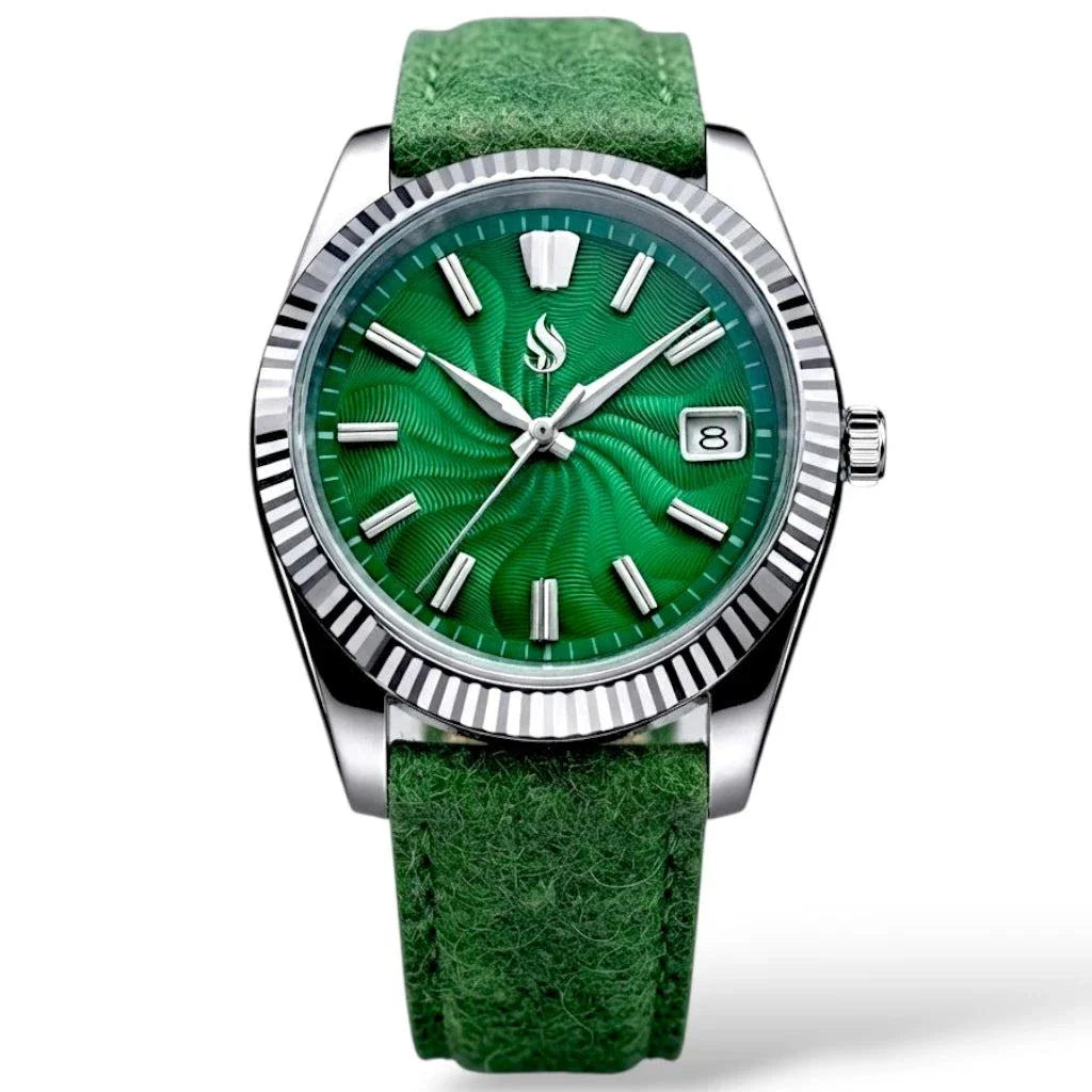 Seiko mod watches datejust green Guilloche dial with Green Bracelet by Modtime Creations 