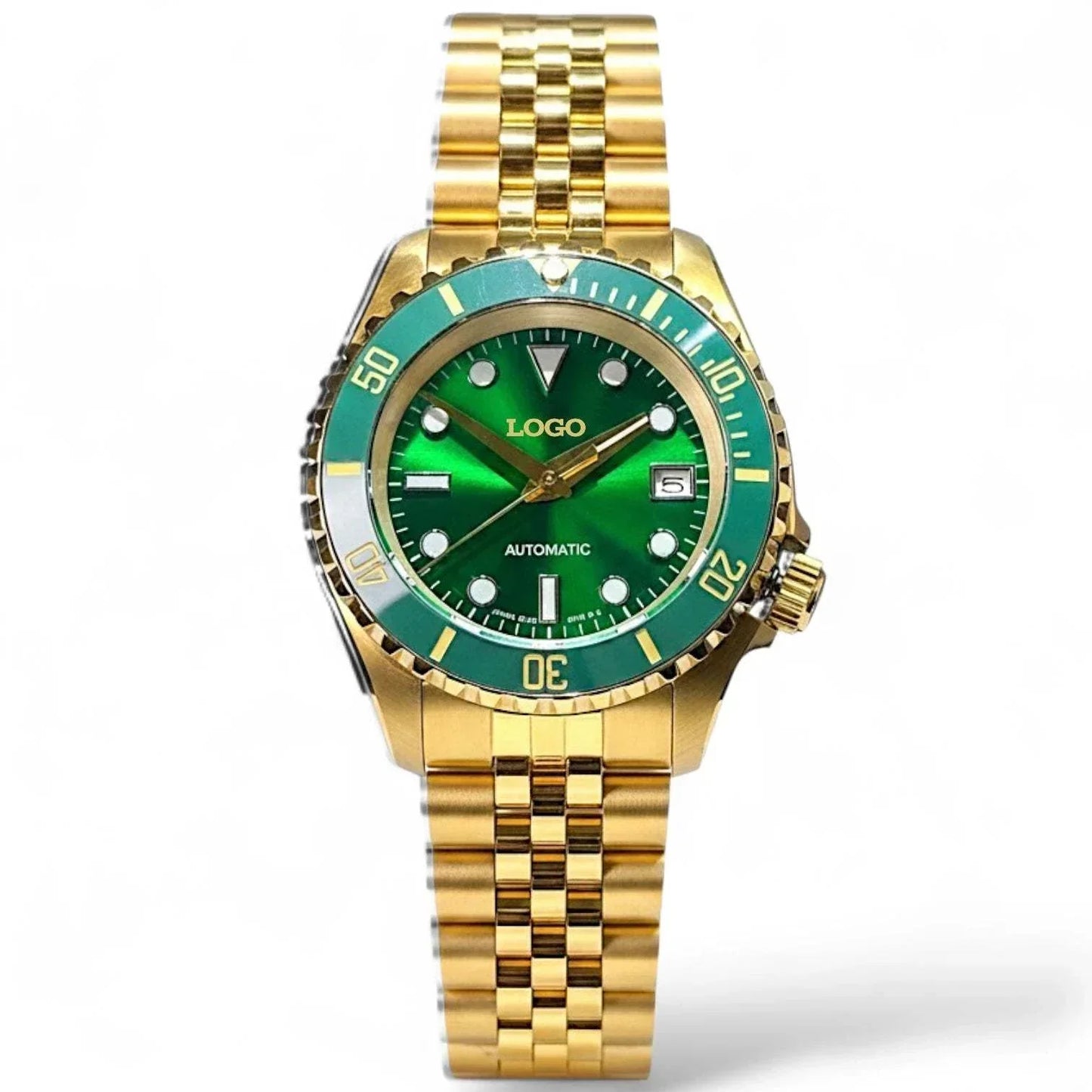 Seiko Mod Submariner Green Gold luxury diver watch with NH35 automatic movement and sapphire crystal