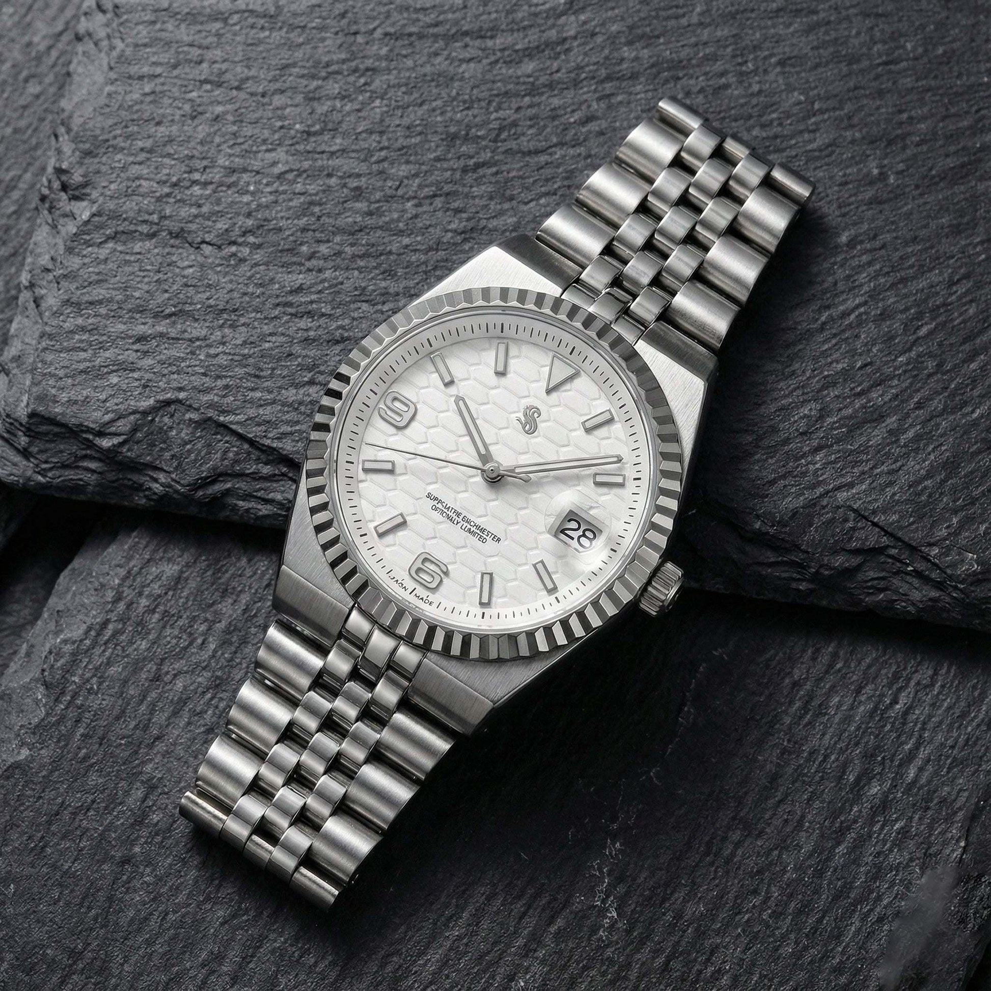 Seiko Mod white dial watch with date window by Modtime Creations