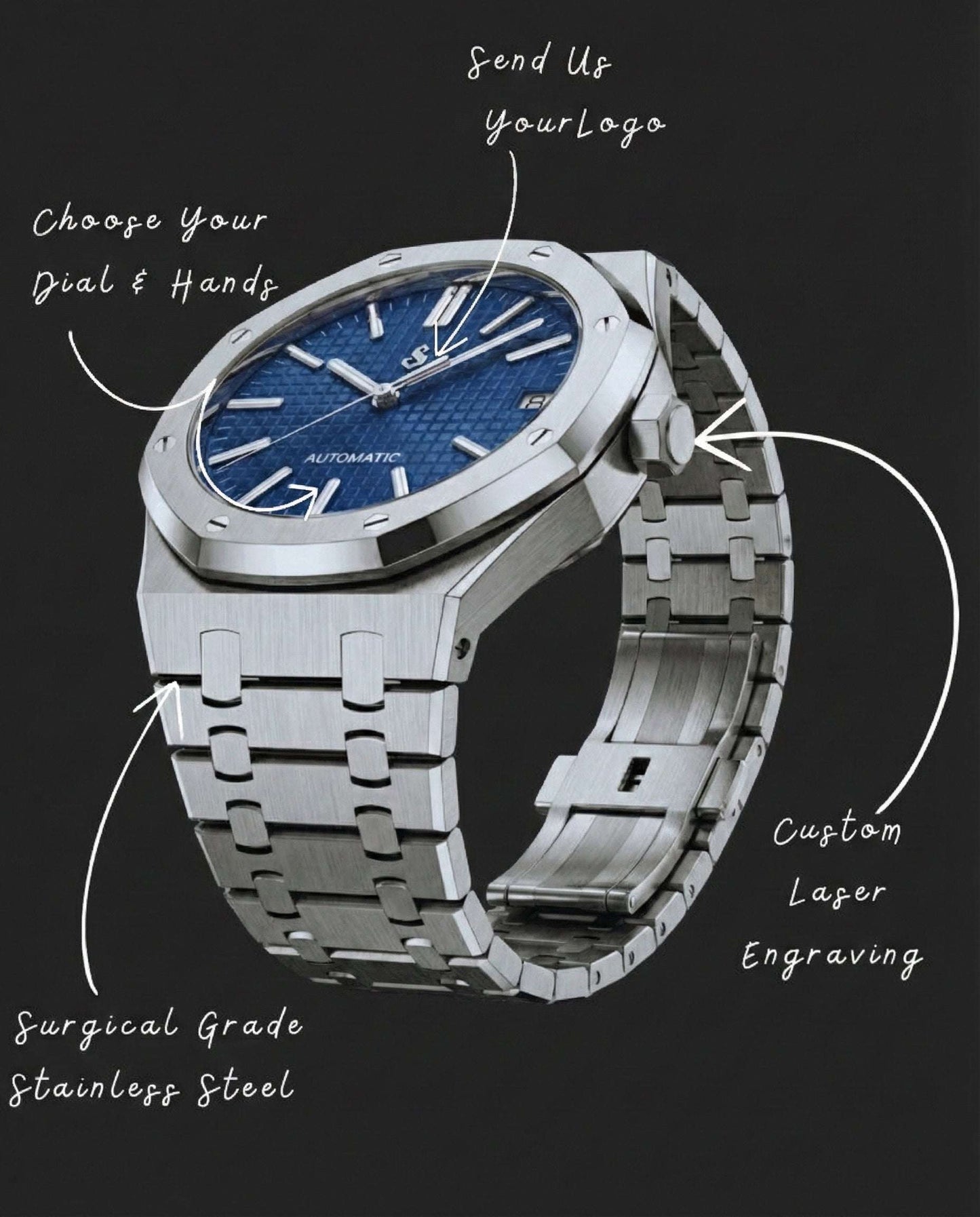 Seiko Mod Heritage Oak Luxury watch with blue dial and stainless steel case by Modtime