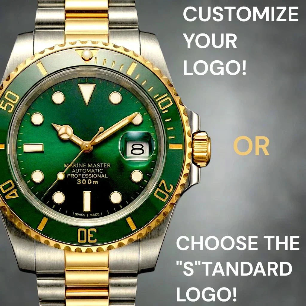 SeikMariner two-tone green gold Seiko Mod luxury diver watch with NH35 automatic movement and sapphire crystal