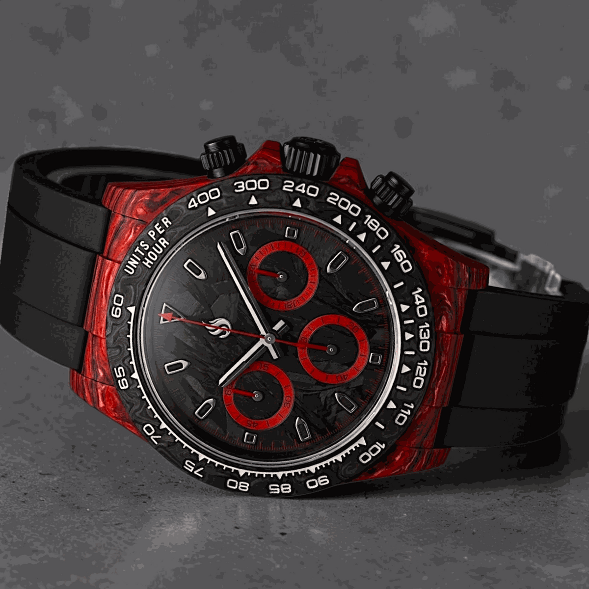 Seitona Mod Red Black Full Carbon Fiber Stealth Watch - Modtime