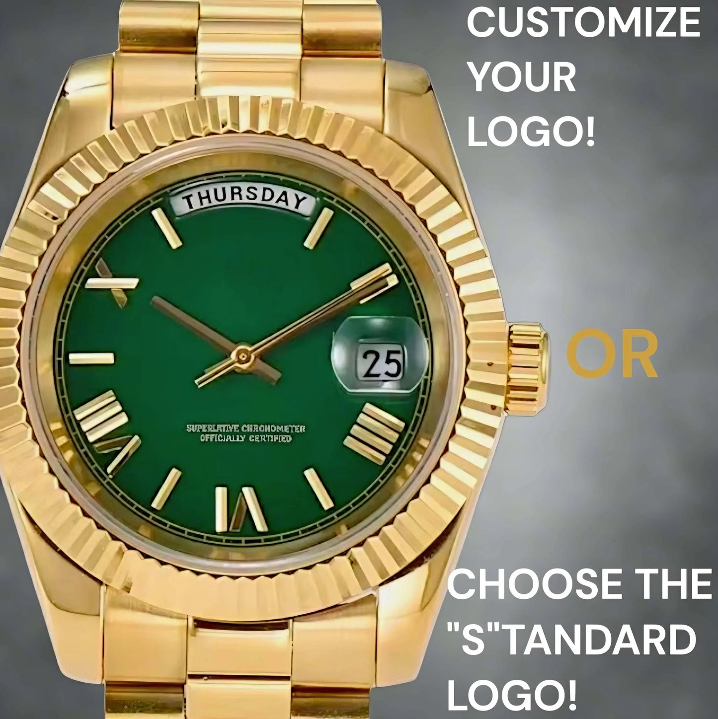 Modded Seiko watch with green day and date numerals dial from Modtime Creations