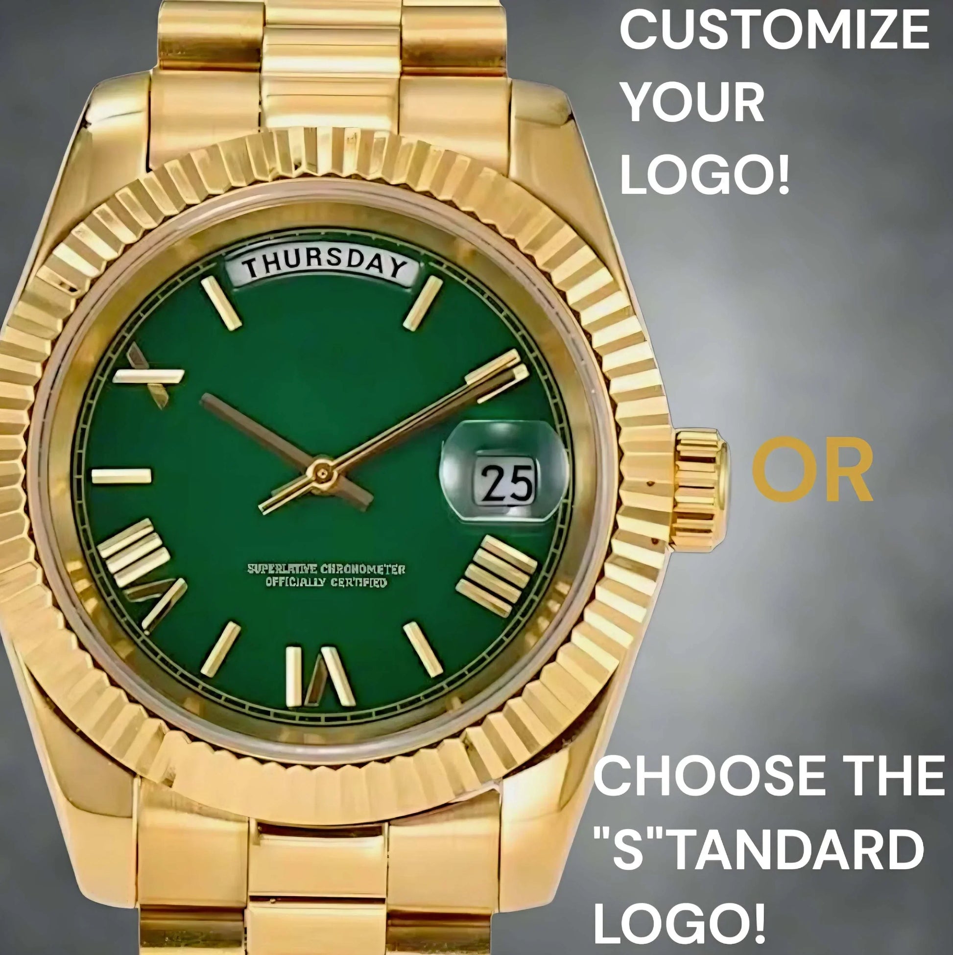 Modded Seiko watch with green day and date numerals dial from Modtime Creations