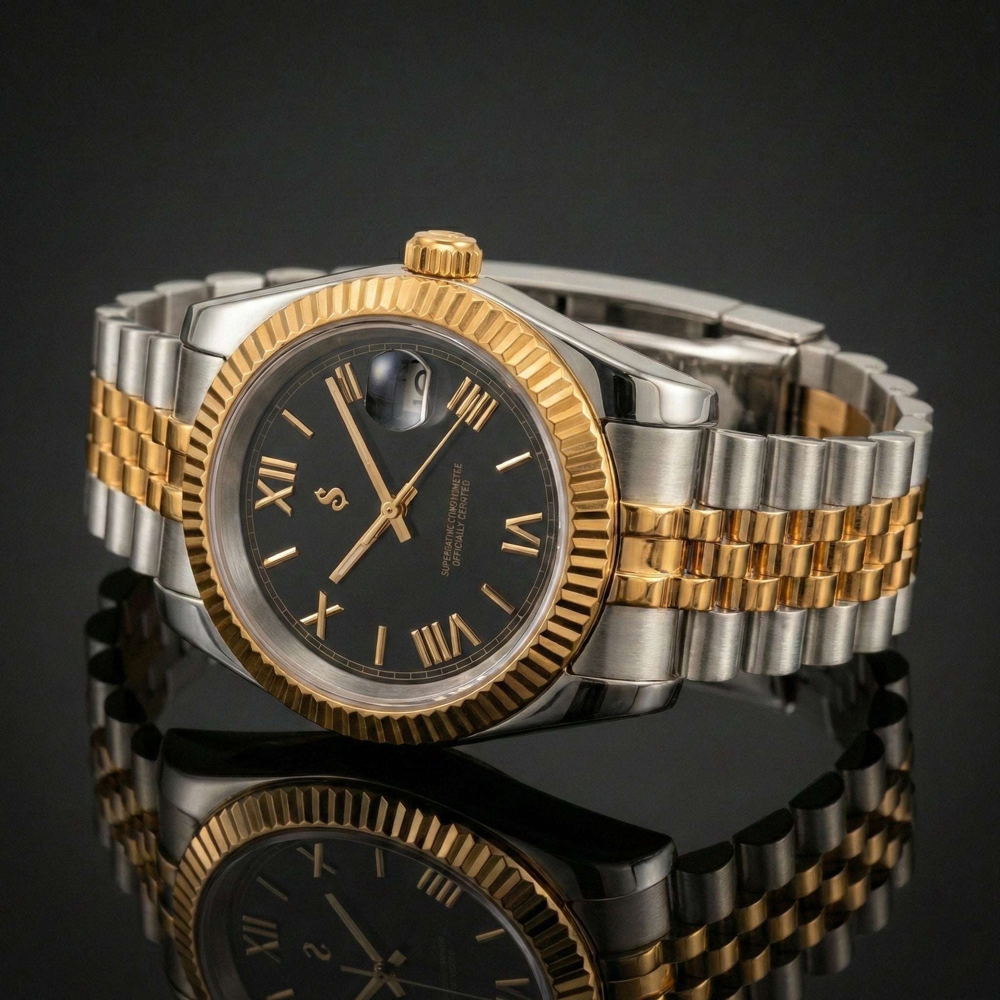 SeikJust two-tone Seiko Mod watch with Roman numerals and date window by Modtime Creations