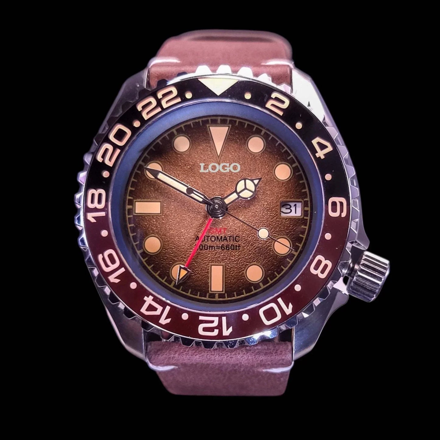 42MM Seiko Mod SKX Style Root Beer GMT Diver Watch by Modtime Creations