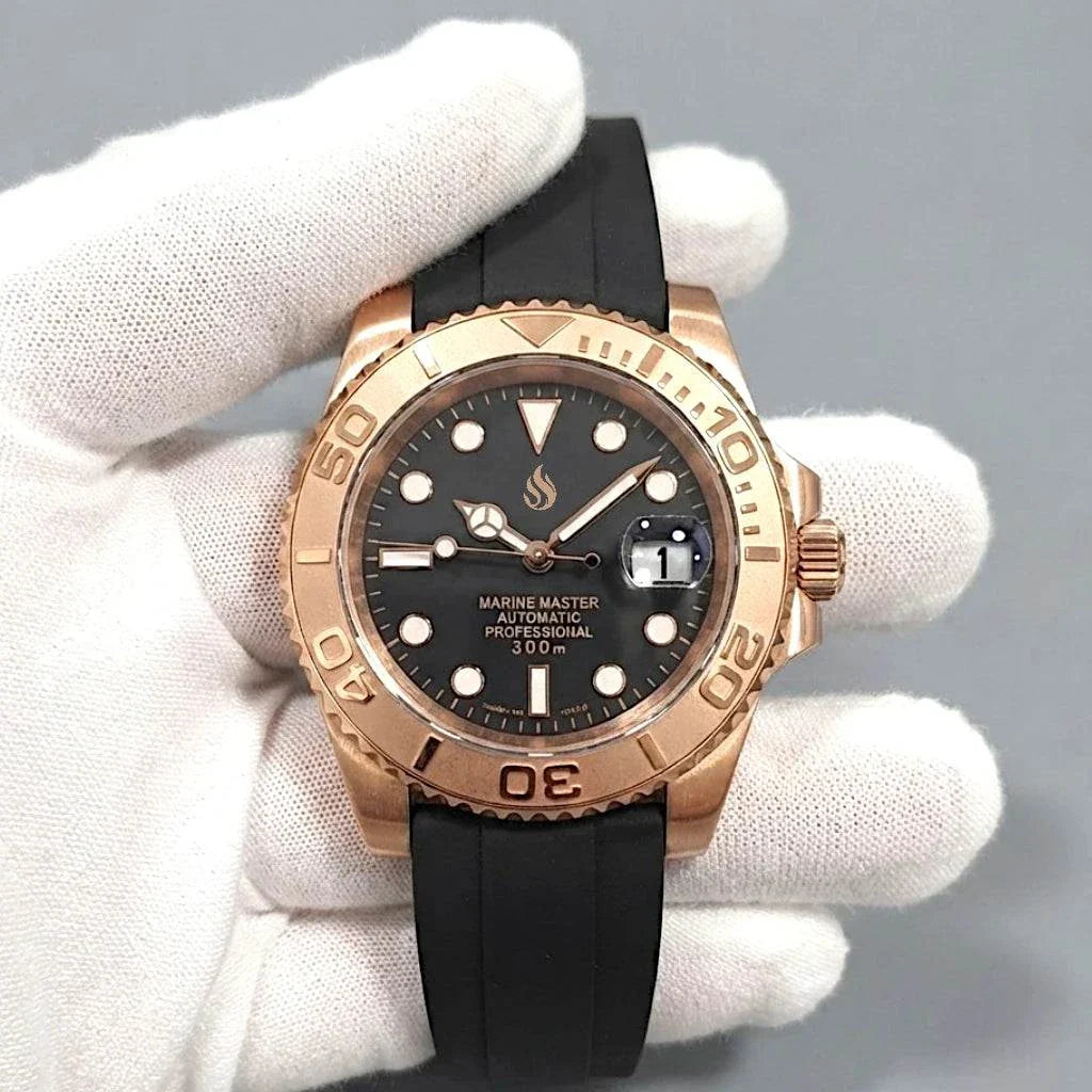 Seiko Mod Yachtmaster Rose Gold Diver Mod watch by Modtime with NH35 automatic movement and sapphire crystal