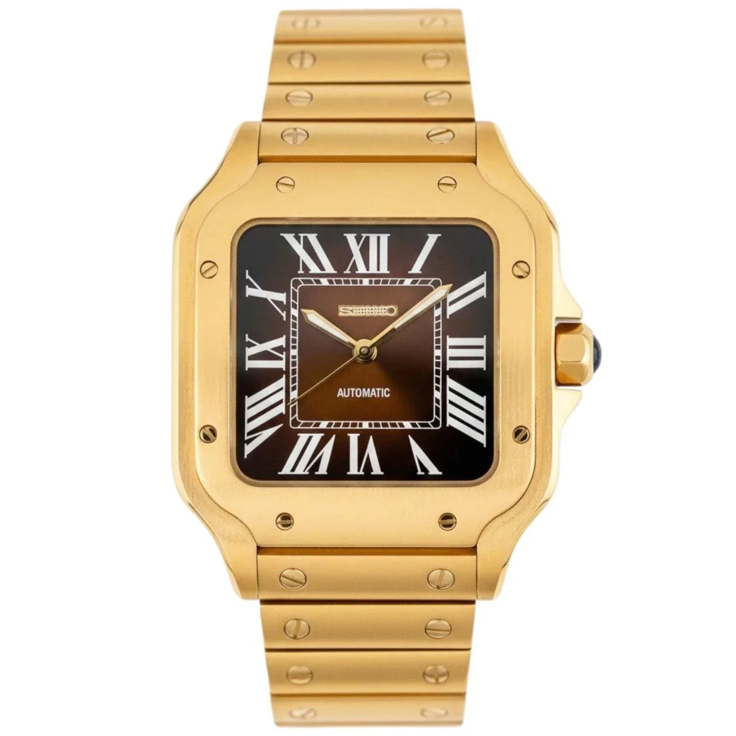 Santeiko gold case Seiko Mod watch with chocolate dial and stainless steel bracelet