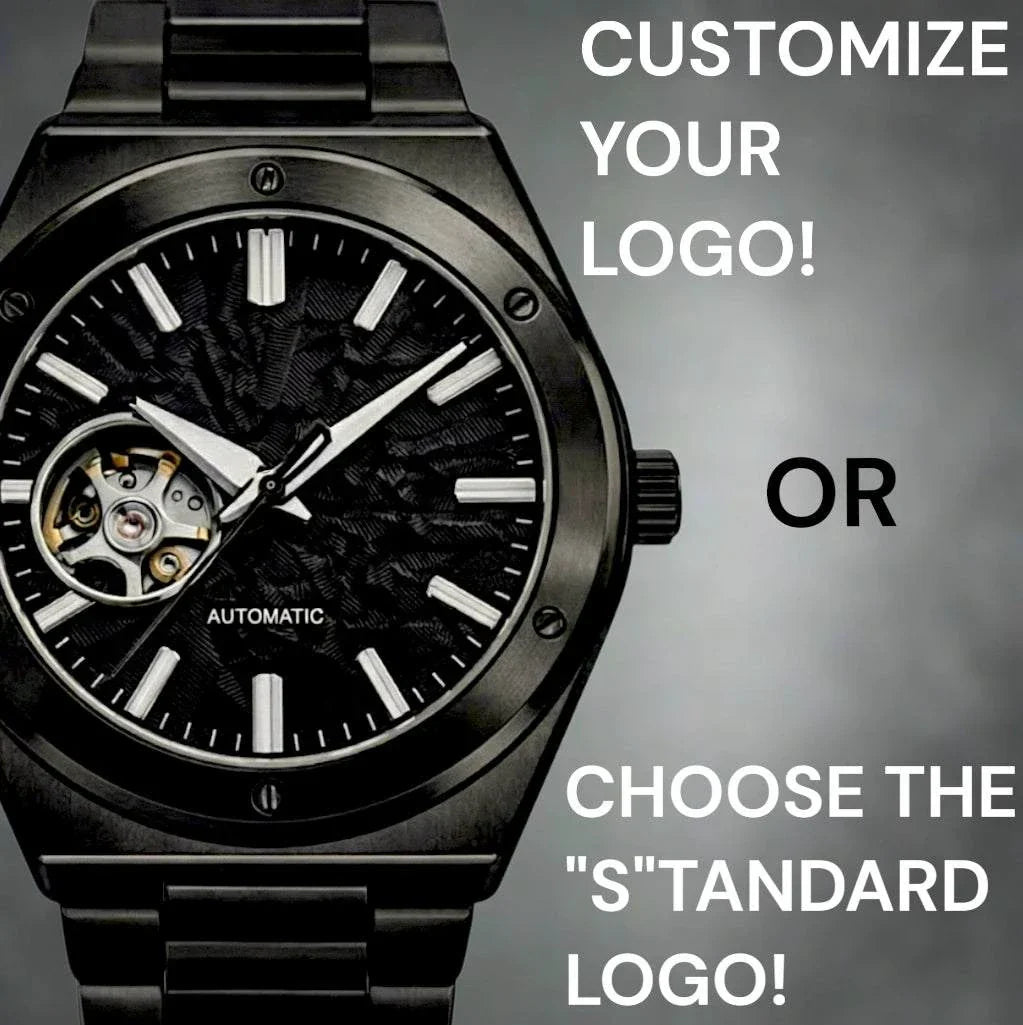 Seiko Mod luxury watch with midnight black open-heart dial and stainless steel case